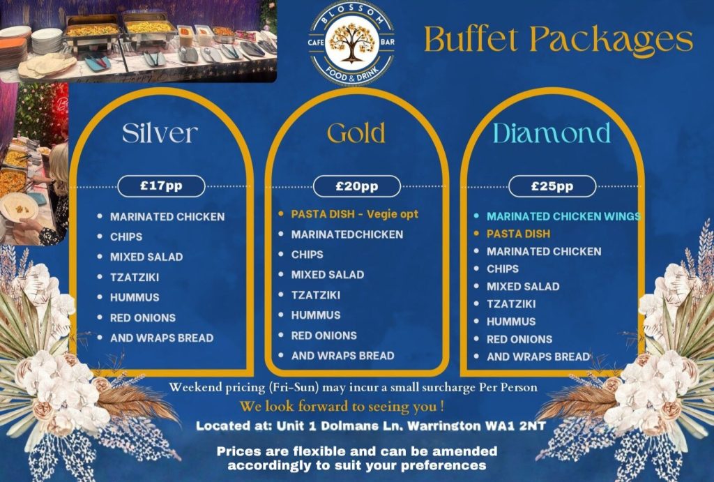 buffet menu, cafe, warrington